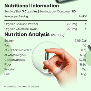 Organic Spirulina and Chlorella Capsules - 80 Days Supply - 240 Capsules - Soil Association Certified - Nutrient-Rich Algae Superfoods - Chlorella and Spirulina Herbal Supplements with No Additives