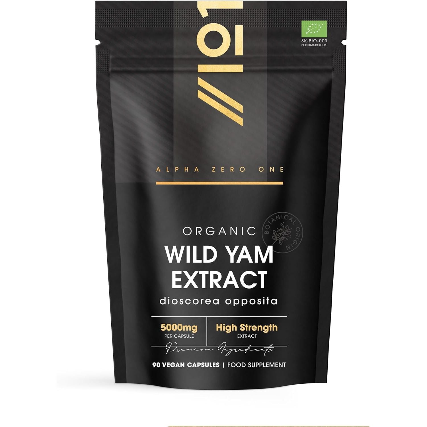 Organic Wild Yam Extract 5000Mg - High Strength 10:1 Dioscorea Opposita Extract Supplement - 90 Vegan Capsules (3 Month Supply) - by Alpha01