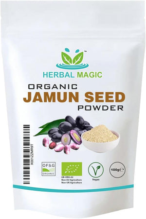 Herbal Magic'S Organic Jamun Seeds Powder Indian Black Berry Natural Dried Powder for Super Smoothie, Shake Premium Quality Powder,Free from Fillers & Preservatives
