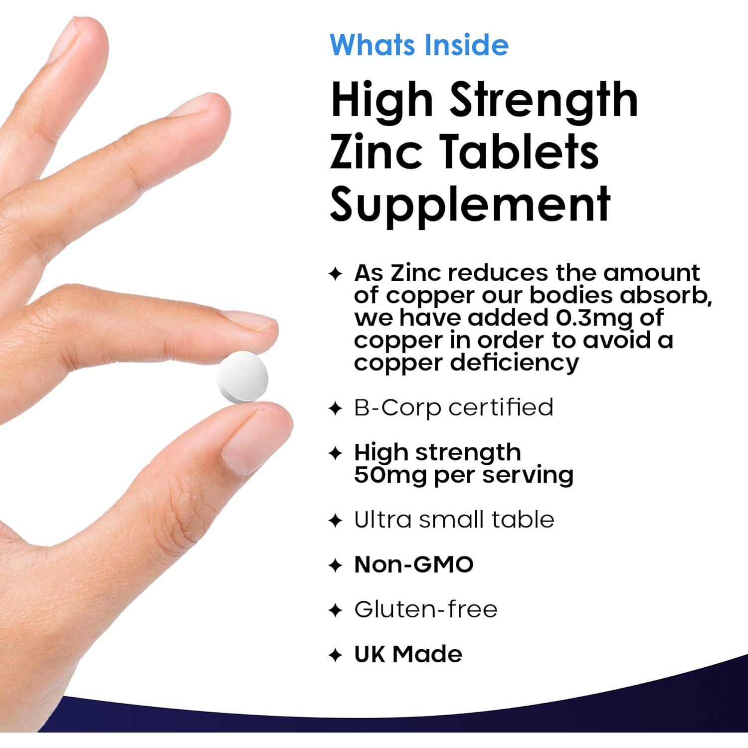 Zinc 50Mg High Strength Tablets with Copper, Pure Zinc Supplements Contributes towards the Immune System, Bone Health and Fertility, Vegan, Non-Gmo, Made in UK by New Leaf 120 Tablets
