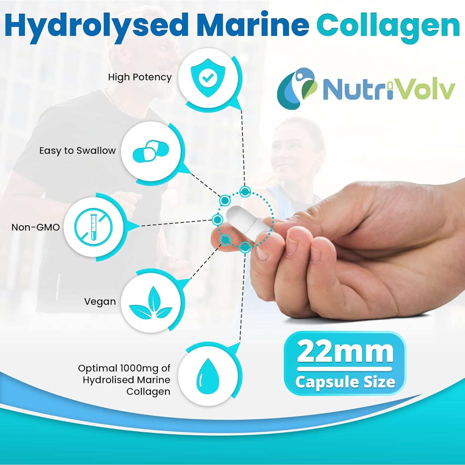 Nutrivolv Collagen Marine 1000Mg Supplement | Anti-Ageing Support for Skin, Joints, Bones, Muscles & Tissue Health | 90 Capsules | Boosts Skin Elasticity & Joint Mobility