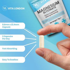 Magnesium Glycinate 1000Mg | 60 Vegan Capsules (Not Tablet, Gummies or Powder) High Strength 180Mg Elemental Magnesium Bisglycinate | UK Made