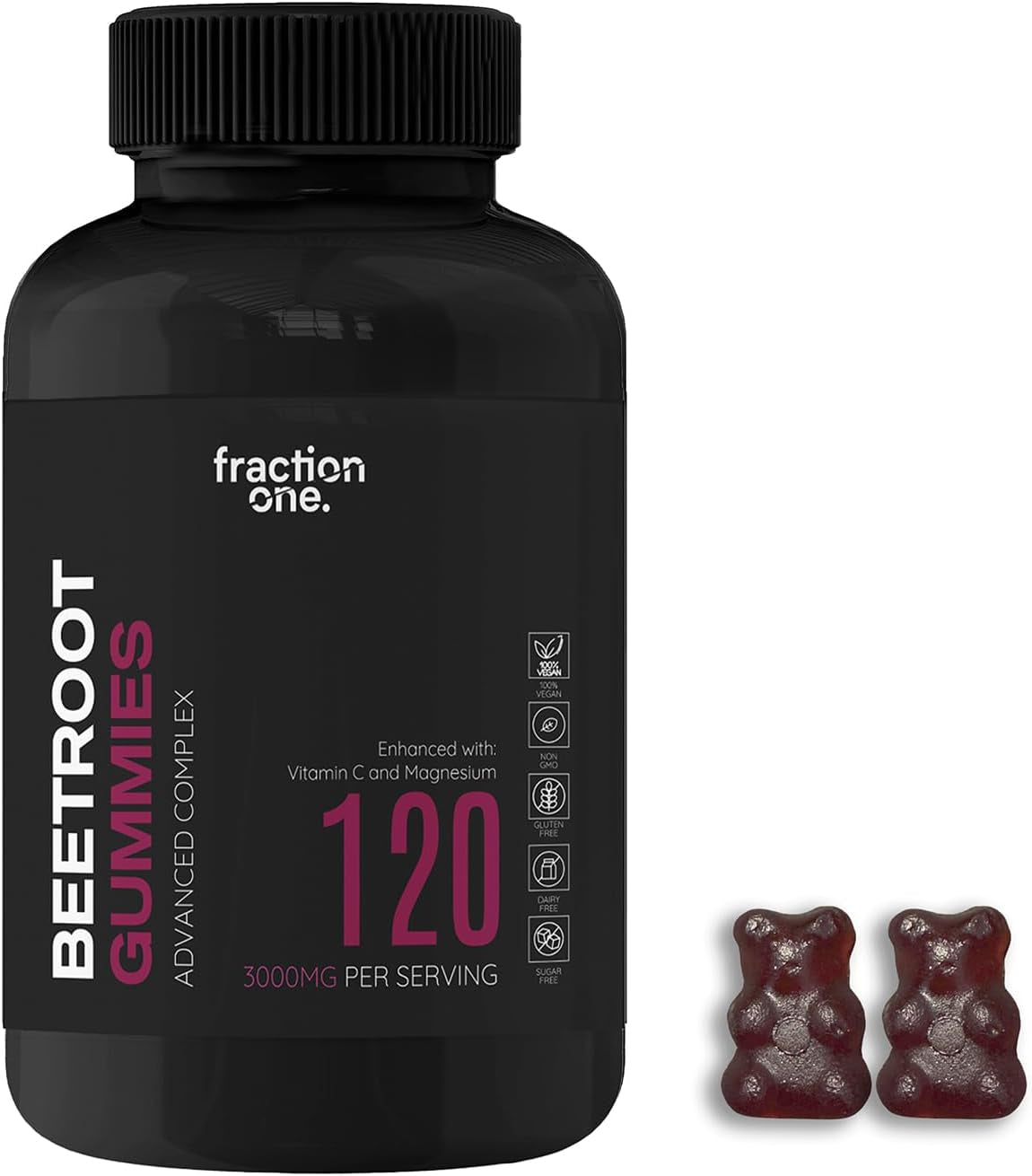 Fraction One Beetroot Gummies – 120 Gummies – 3000 Mg per Serving, 5:1 Extract - Enhanced with Vitamin C and Magnesium – Supports Blood Pressure, Vegan, Nitric Oxide Supplement – 60 Days Supply