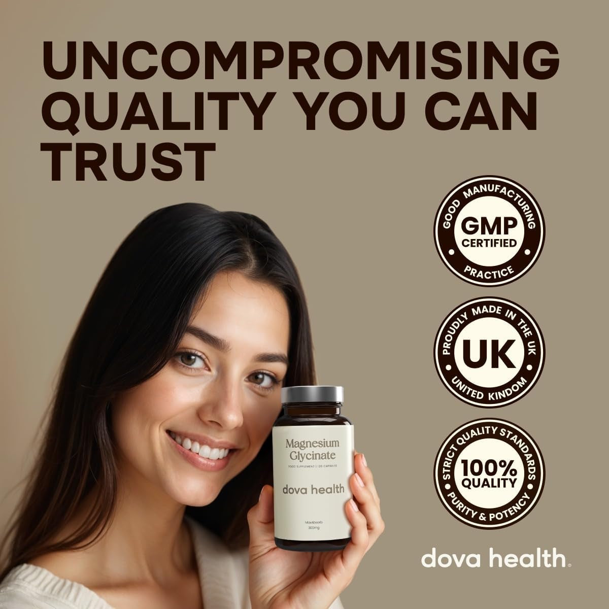 Dova Health Glycinate 300Mg - High Absorption Chelated Magnesium Bisglycinate - Pure Magnesium Supplement for Sleep, Stress Relief, Muscle & Bone Support - 120 Vegan Capsules, Made in UK