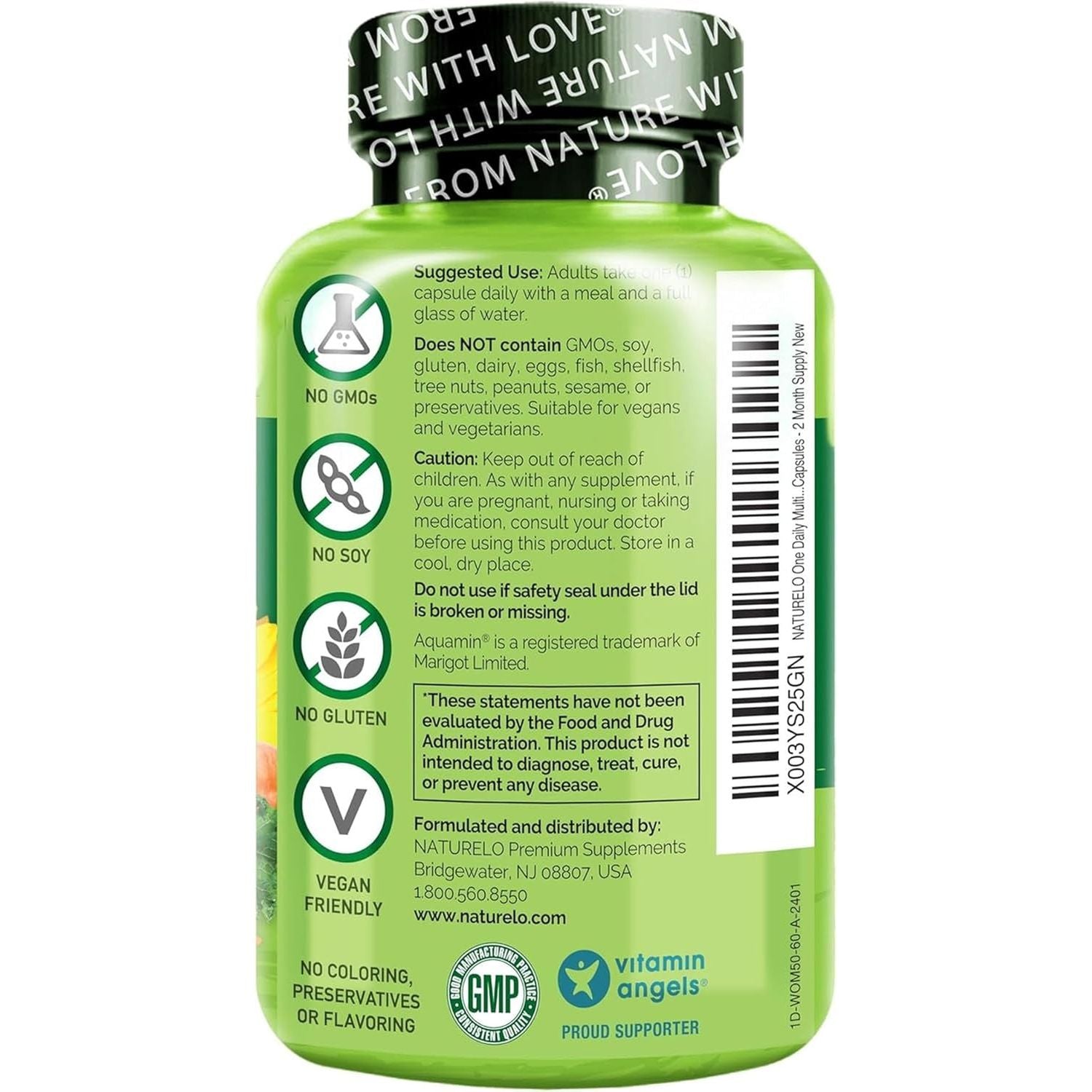 NATURELO One Daily Multivitamin for Women (50+) - with Natural Food-Based Vitamins, Minerals, Fruit & Veg Extracts - Iron-Free Menopause Supplement - 60 Vegan Capsules | 2 Month Supply