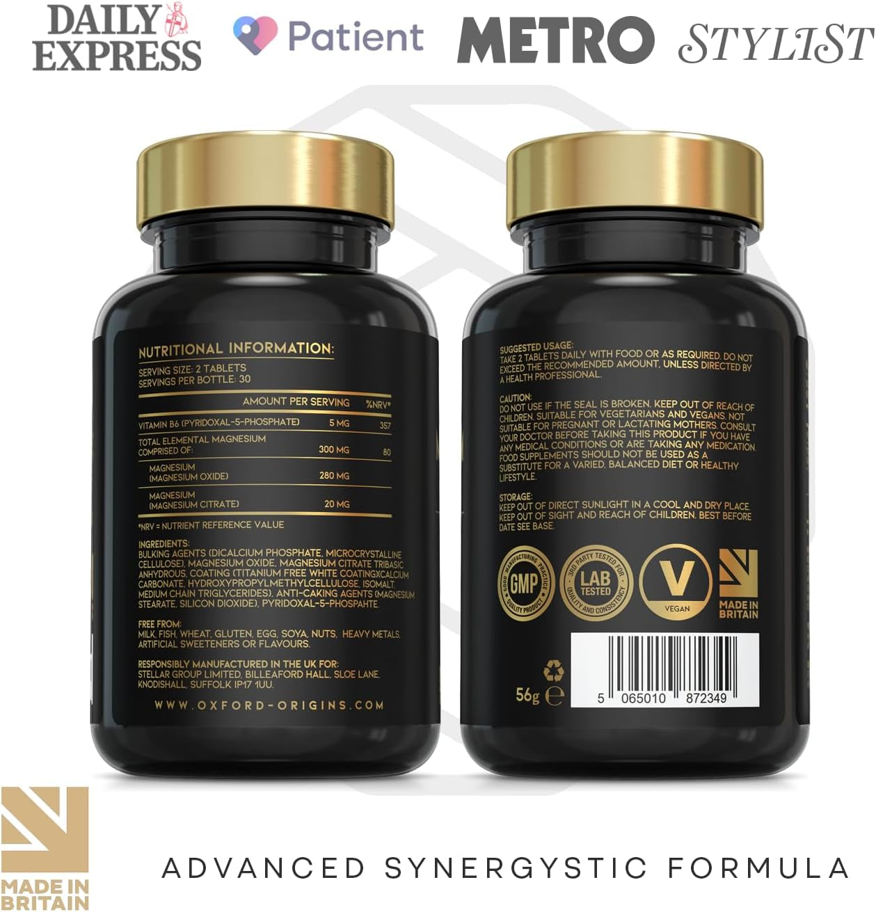 Advanced Magnesium Complex with Vitamin B6 | Made in the UK | Magnesium Supplements for Restless Leg Syndrome Relief, Leg Cramps & Sleep | Mag Citrate, Oxide & VIT B6 | 60 Capsules