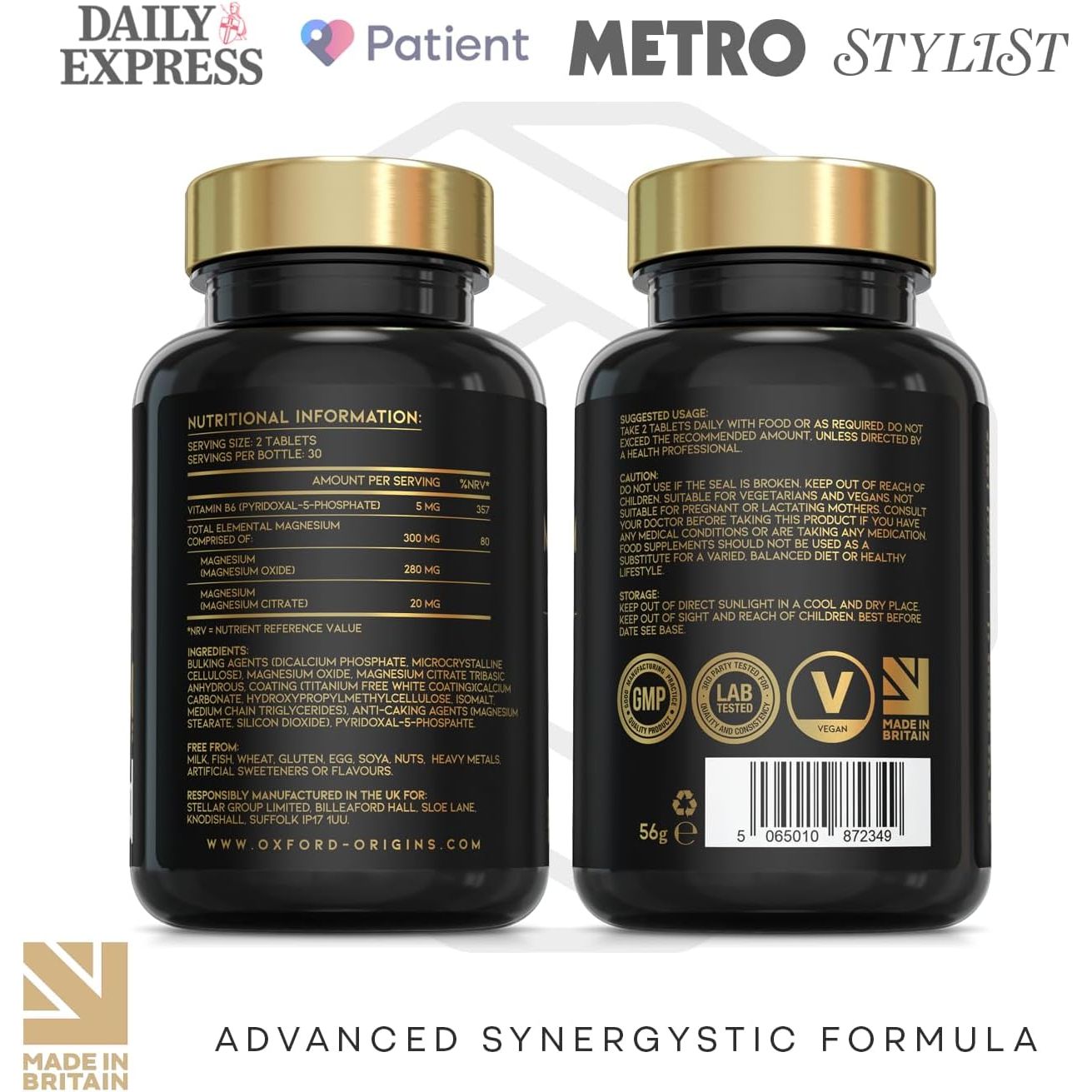 Advanced Magnesium Complex with Vitamin B6 | Made in the UK | Magnesium Supplements for Restless Leg Syndrome Relief, Leg Cramps & Sleep | Mag Citrate, Oxide & VIT B6 | 60 Capsules