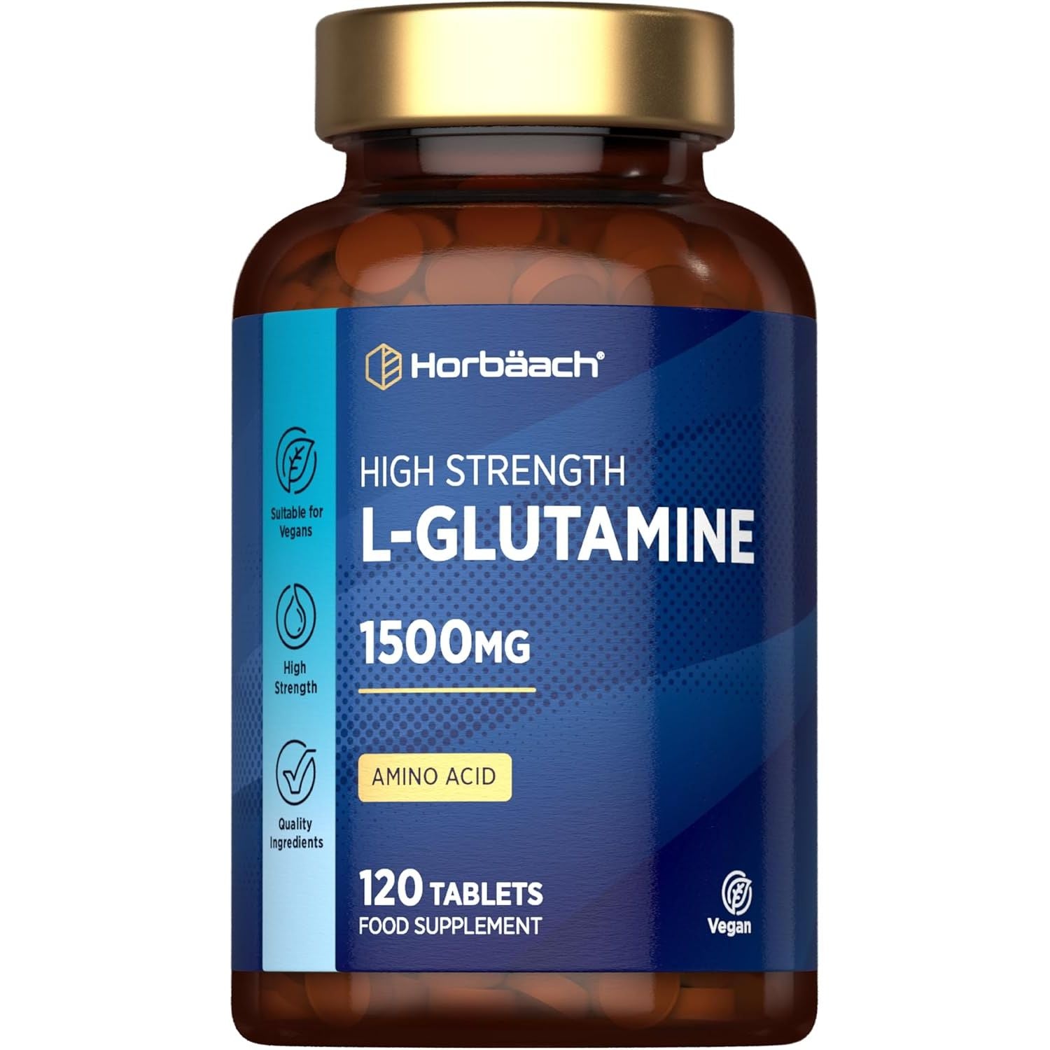 L-Glutamine Tablets 1500Mg | 120 Count | High Strength Amino Acid | Suitable for Vegans and Vegetarians | No Artificial Preservatives | by Horbaach