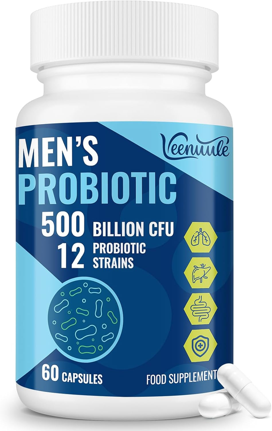 500 Billion CFU Probiotics for Men, 12 Diverse Strains Probiotics for Gut Health with Cranberry, Turmeric, Goji, for Digestive & Immune Health, Shelf Stable (60 Count (Pack of 1))