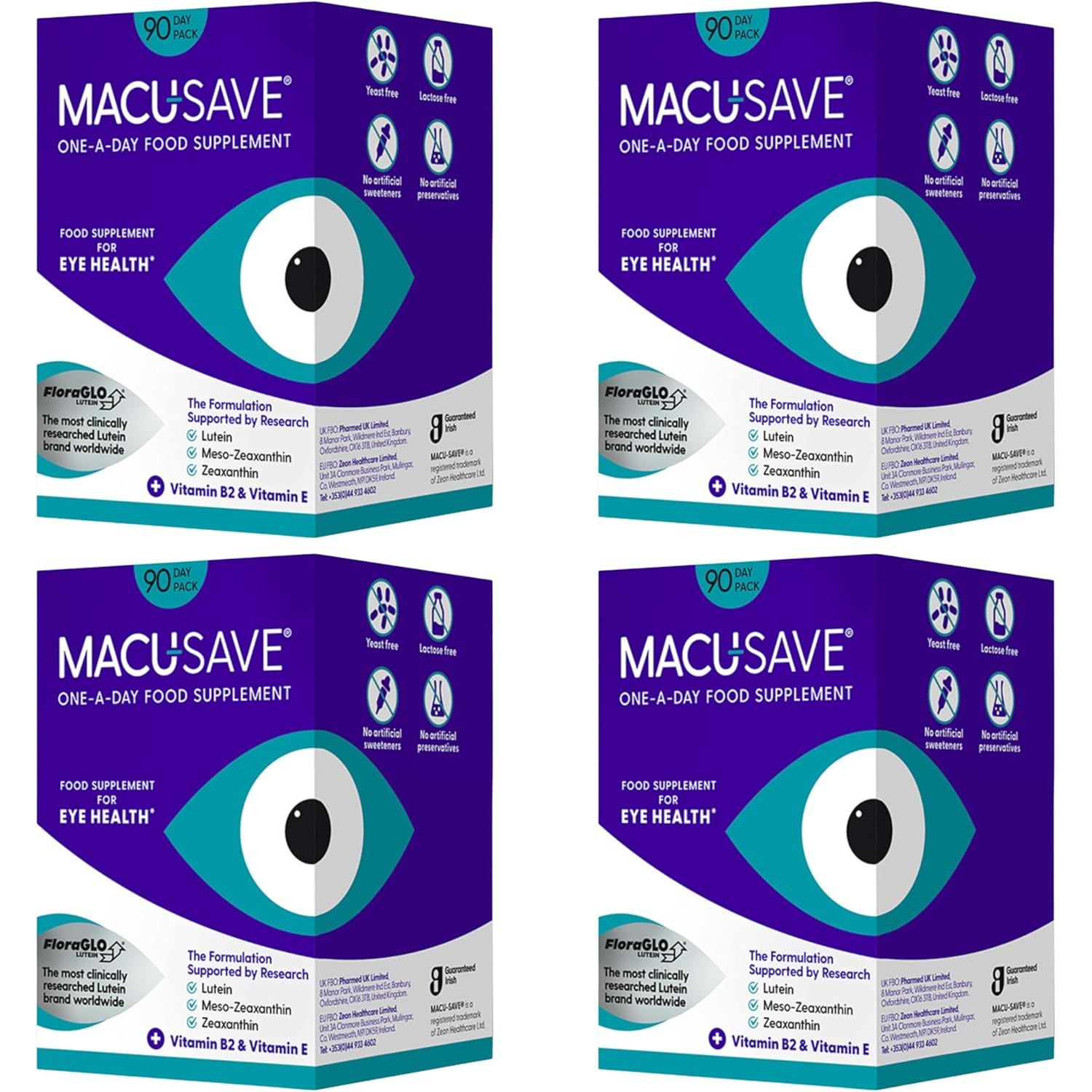 4 X 90 Pack - Macu-Save Food Supplement for Macular Health with Meso-Zeaxanthin, Lutein and Zeaxanthin (360 Capsules, 1YEAR Supply)