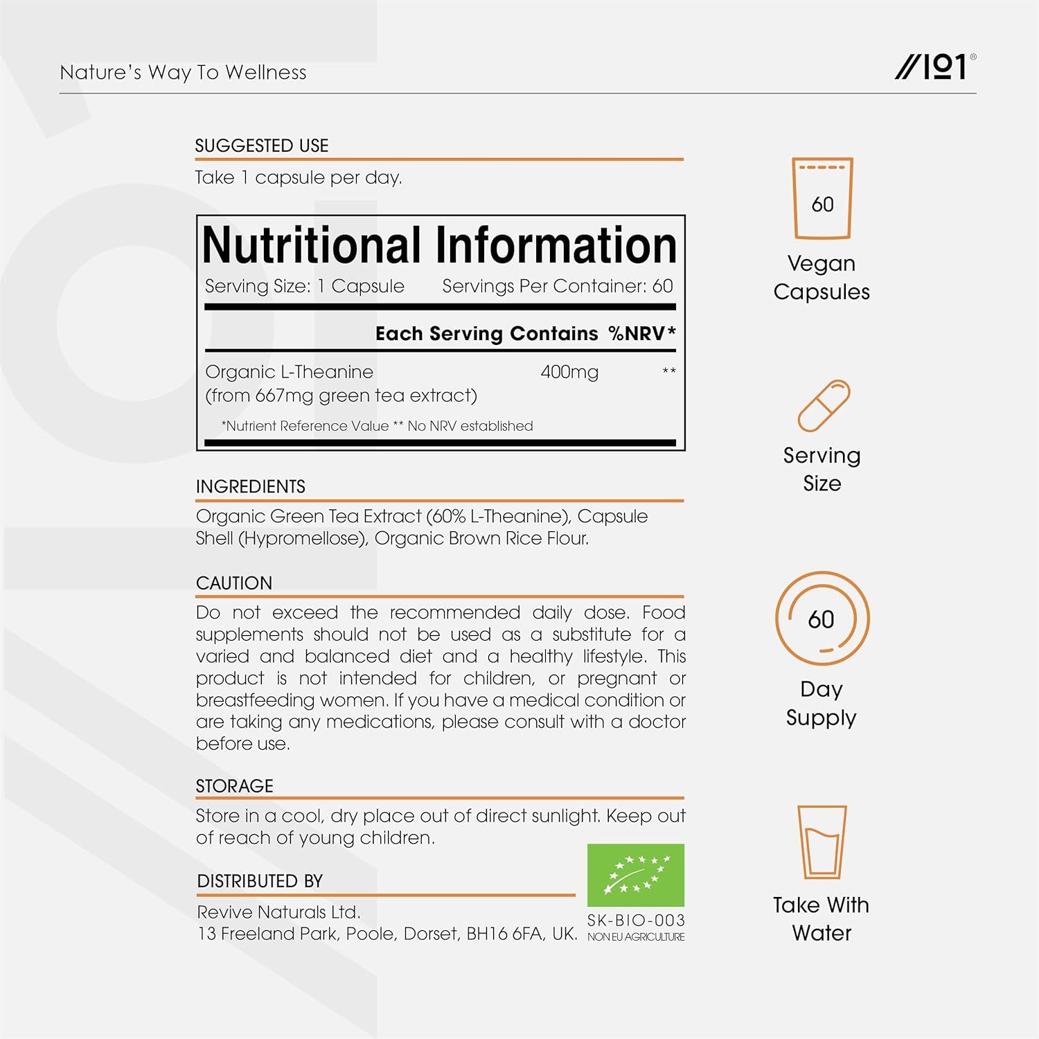 Organic L-Theanine 400Mg from Green Tea Extract - 60 Vegan Capsules (2 Months Supply) - High Strength Theanine Amino Acid Supplement - by Alpha01