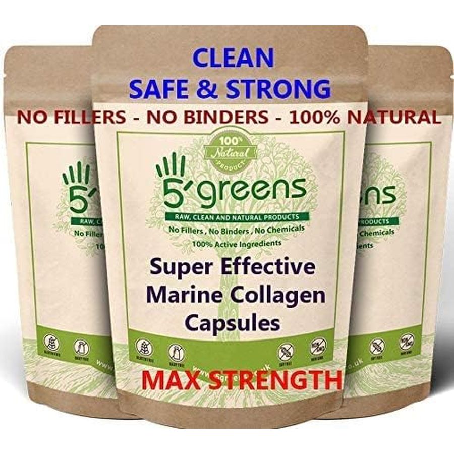 Marine Collagen Supplement 2000Mg - 180 Clean Capsules 100% Natural No Synthetic Ascorbic Acid Type 1 Hydrolysed Collagen Peptides Powder, High Strength for Skin Bones Joints