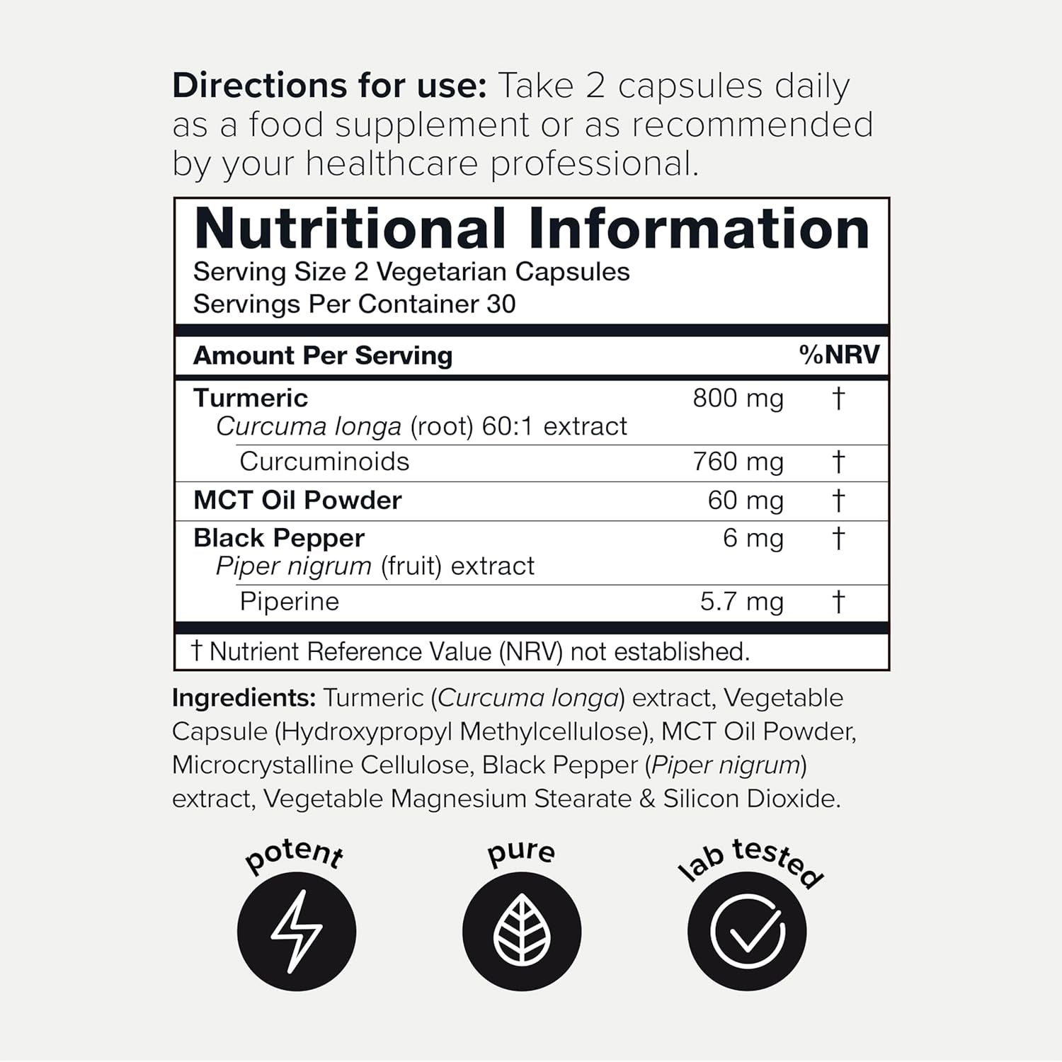 Turmeric Curcumin - Ultra High Potency 60:1 Extract with 95% Curcuminoids - 800Mg per Serving - Black Pepper & MCT Oil for Enhanced Absorption - Third-Party Lab Tested - 60 Capsules