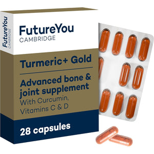 Turmeric+ Gold Supplement – 28 Turmeric Capsules High Strength – Curcumin Capsule Patented Meriva Formulation with Vitamins C & D – Tablets for Bones, Joints & Muscles by Futureyou Cambridge.