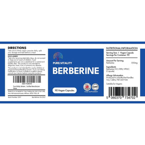 Pure Vitality: Berberine HCL 90 Capsules 500Mg - 98% Purity - UK GMP Certified Manufacturer, Yellow
