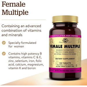 Solgar Female Multiple Tablets - Pack of 120 - to Support Healthy Blood Production and Fight Stress - with Vitamin B12, C, E, Iron and Zinc - Vegan