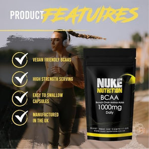 Nuke Nutrition BCAA Capsules | 180 Capsules 1000Mg | Advanced Essential Amino Acids Supplement to Build Lean Muscle | Boost Recovery, Muscle Building & Growth | Leucine, Isoleucine & Valine | Vegan