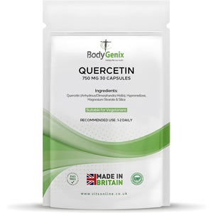 Bodygenix Quercetin 750Mg Capsules - Immune System Brain Cardiovascular Health Joints Support Energy Boost Natural Vegan Supplement - 30 Capsules 1 Month Supply