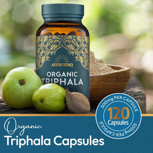 Ayurvediq Wellness Organic Triphala Capsules 120, 500Mg – Natural Pure Triphala Powder Organic Capsules for Immunity, Digestion, Wellbeing – Soil Association Certified - Vegan Ayurveda Supplements