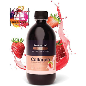 Reverse Life - Bovine Collagen Supplements - Nails, Skin, Hair Supplements for Women and Men - Hair Care Contains Biotin, Vitamin D3, Folic Acid, Hyaluronic Acid - Strawberry Delight Flavour - 500Ml