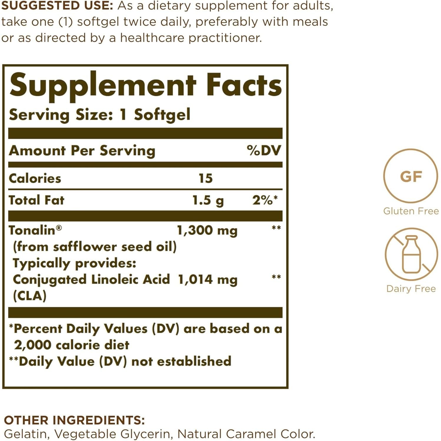 Solgar Tonalin CLA Softgels - Pack of 60 - Omega-6 Essential Fatty Acids - Derived from Safflower Seed Oil - Free from Sugar, Salt and Starch