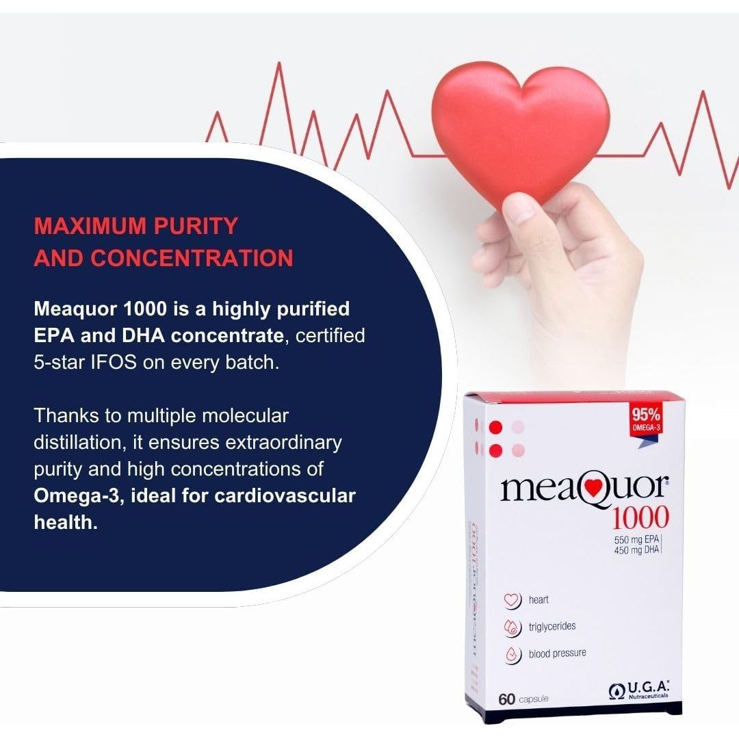 Meaquor 1000 Omega 3 Fish Oil Capsules IFOS Certified - Omega3 1000Mg Supplement with EPA and DHA - No Aftertaste (60 Softgel Caps)