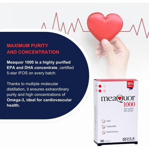 Meaquor 1000 Omega 3 Fish Oil Capsules IFOS Certified - Omega3 1000Mg Supplement with EPA and DHA - No Aftertaste (60 Softgel Caps)