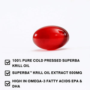 Superba Krill Oil Supplement with EPA & DHA Omega 3, Phospholipids & Astaxanthin | High Strength Krill Oil 60 Capsules