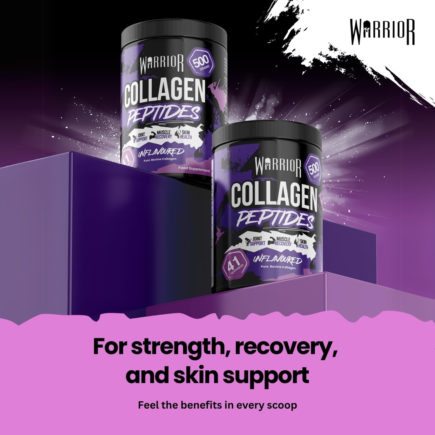 Warrior Collagen Powder 500G – Hydrolysed Peptides (Bovine) – Supplements for Women & Men – Pure Nutrition Supplement – Improves Muscle Recovery, Skin Health, Joint Support –Halal Cert (Unflavoured)