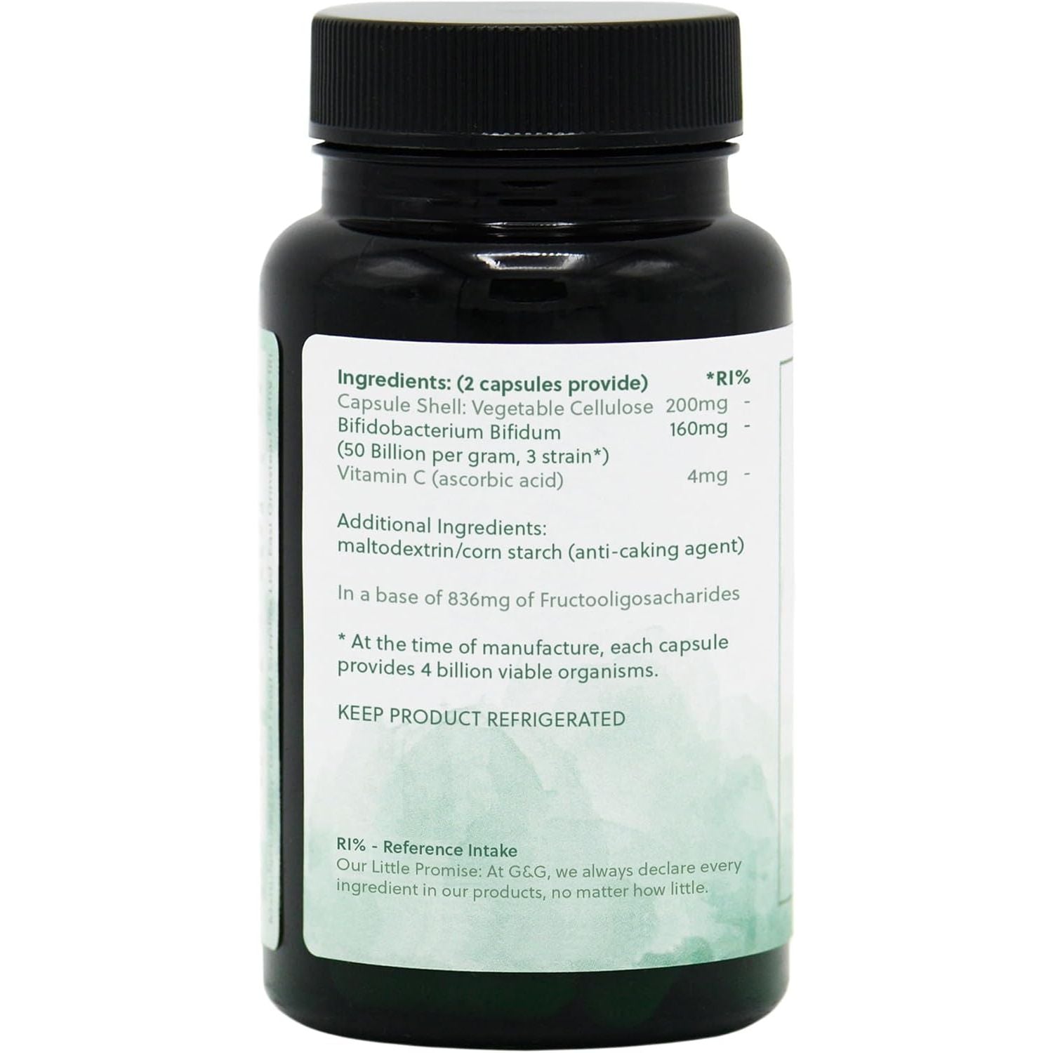 Bifidobacterium Capsule Supplement | 8 Billion Viable Organisms at Manufacture - per 2 Capsule Dose | 60 Vegan Capsules | G&G Vitamins