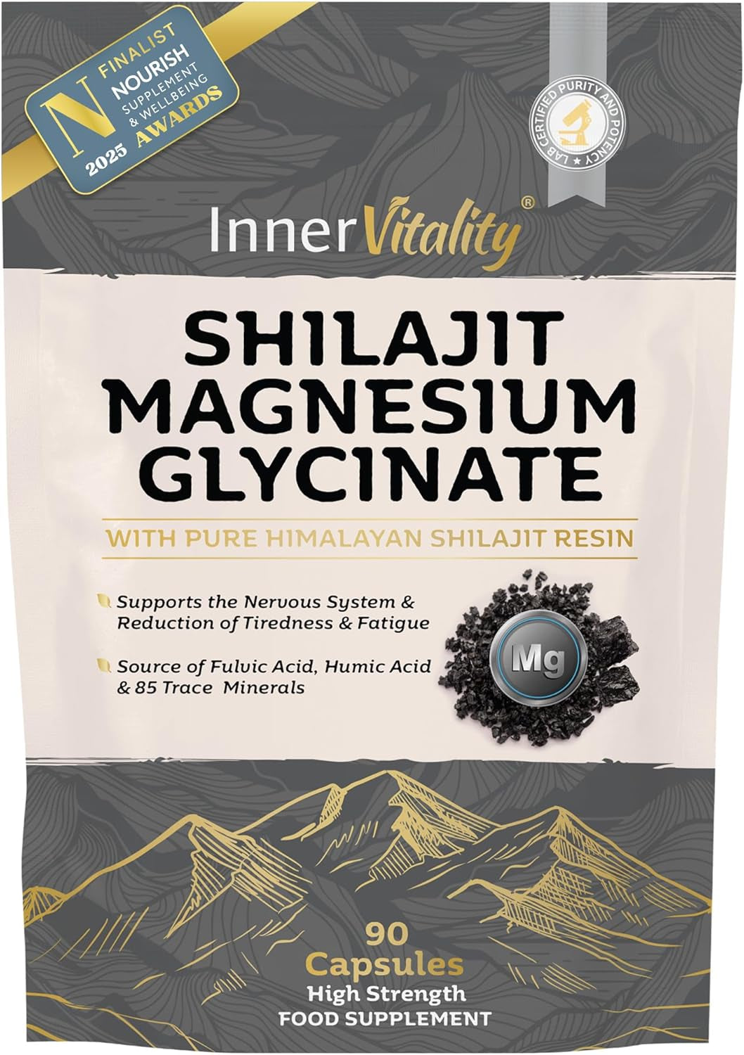 Magnesium Glycinate 1200Mg + Shilajit Minerals for Sleep, Relaxation & Natural Energy, 2-In-1 High Strength Supplement - 90 Capsules Mineral Support Made in UK by Inner Vitality
