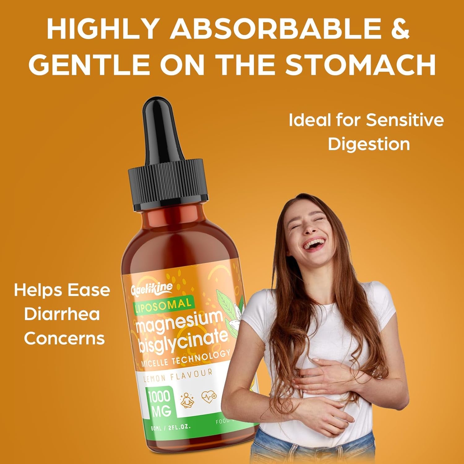 Magnesium Glycinate Liquid Drops 1000Mg – High Absorption Bisglycinate with Liposomal Micelle Technology, Vegan, Stomach-Friendly, Lemon Flavour, 60Ml