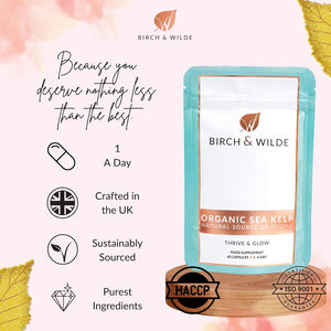 Sea Kelp 500 Mg with Iodine, High Strength Vegan Supplement for Thyroid Support and Skin, Soil Association Organic and Made in UK, 60 Capsules (2 Months Supply)