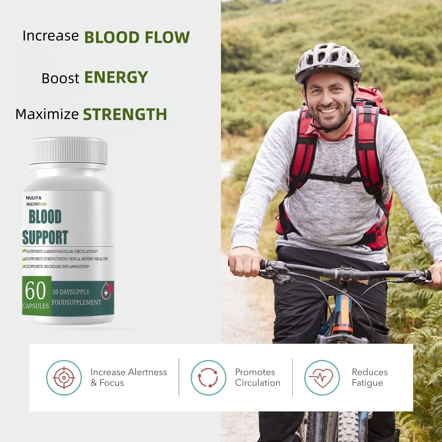 Healthy Flow Blood Support，Improved Blood Flow Supplement，Supplement with Vitamins & Minerals （60 Capsules）