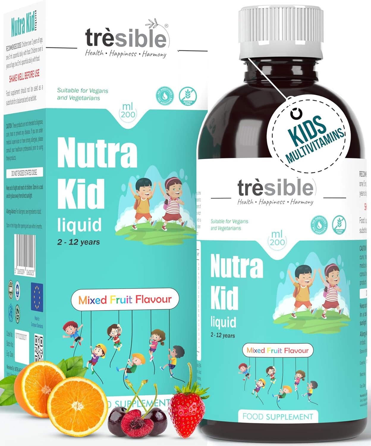 Tresible Best Kids Multivitamin Liquid with Iron for Immune Support (2 to 12 Years) - 200 Ml Liquid Multivitamin for Kids with Omega 3, Vitamin D and Zinc - Vegan Toddler Vitamins Age 2 with 40 Doses