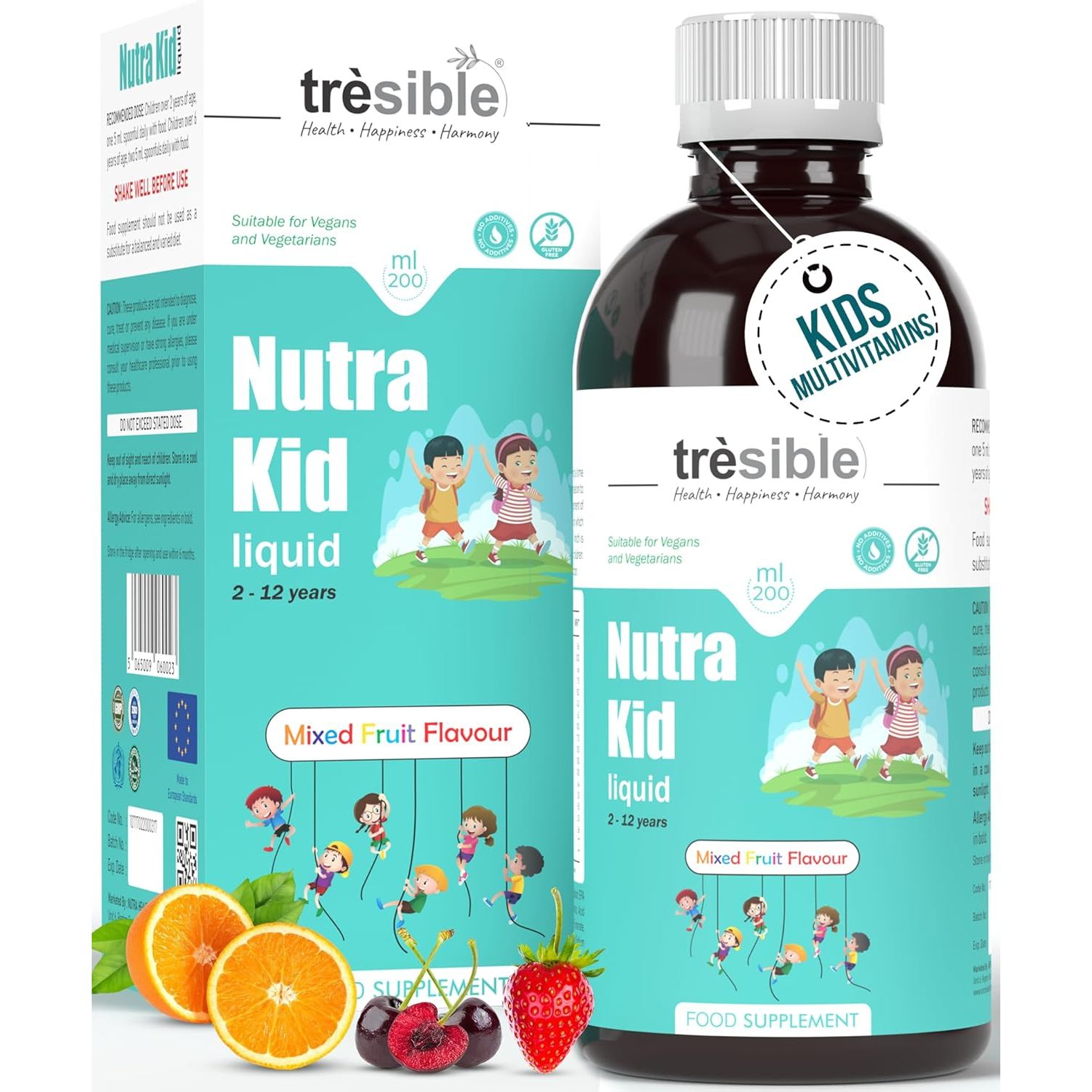 Tresible Best Kids Multivitamin Liquid with Iron for Immune Support (2 to 12 Years) - 200 Ml Liquid Multivitamin for Kids with Omega 3, Vitamin D and Zinc - Vegan Toddler Vitamins Age 2 with 40 Doses