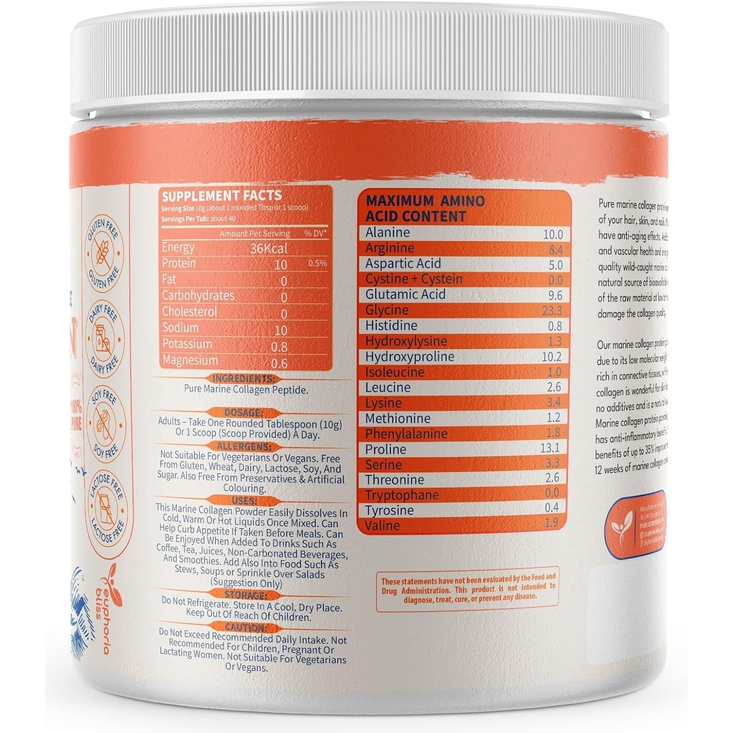 Marine Collagen Powder Type 1 & 3 | Wild Caught Fish | Non-Gmo | Unflavoured for Women & Men | Healthy Skin, Hair, Joints & Bones | 400G