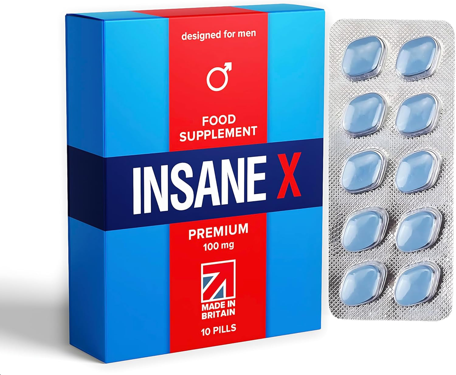 10 INSANE X Premium - Extra Strong Pills for Men UK - Natural Fast-Acting Maca Ginseng Tablets for Men - for Enhanced Performance
