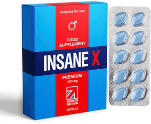 10 INSANE X Premium - Extra Strong Pills for Men UK - Natural Fast-Acting Maca Ginseng Tablets for Men - for Enhanced Performance