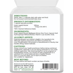 Green Lipped Mussel 500Mg 90 Capsules | New Zealand Sourced GLM Powder Supplement | Pure Non-Gmo, Additives Free, without Any Fillers or Binders | UK Manufactured