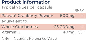 Healthspan Super Strength Cranberry (60 Capsules) | for Immune Health and Wellbeing | Equivalent to 25000 Mg Whole Fresh Cranberries | Highly Concentrated Formulation | Added Vitamin C | Vegan