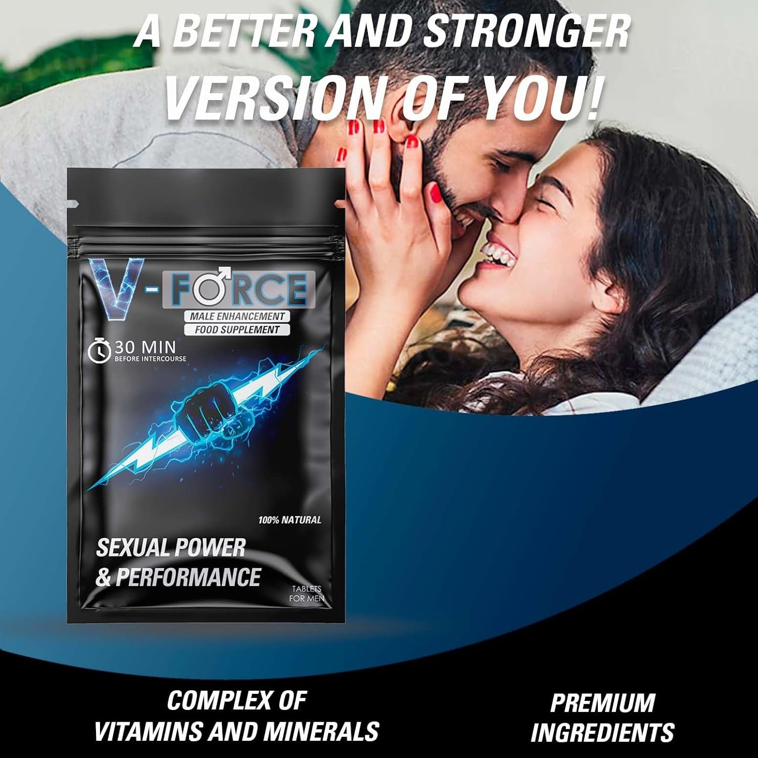 V-Force 30 Pills 100Mg - Boosted Stamina & Performance for Men - Stronger, Harder & Enhanced Firmness - Natural Male Food & Herbal Supplement for Prolonged Results