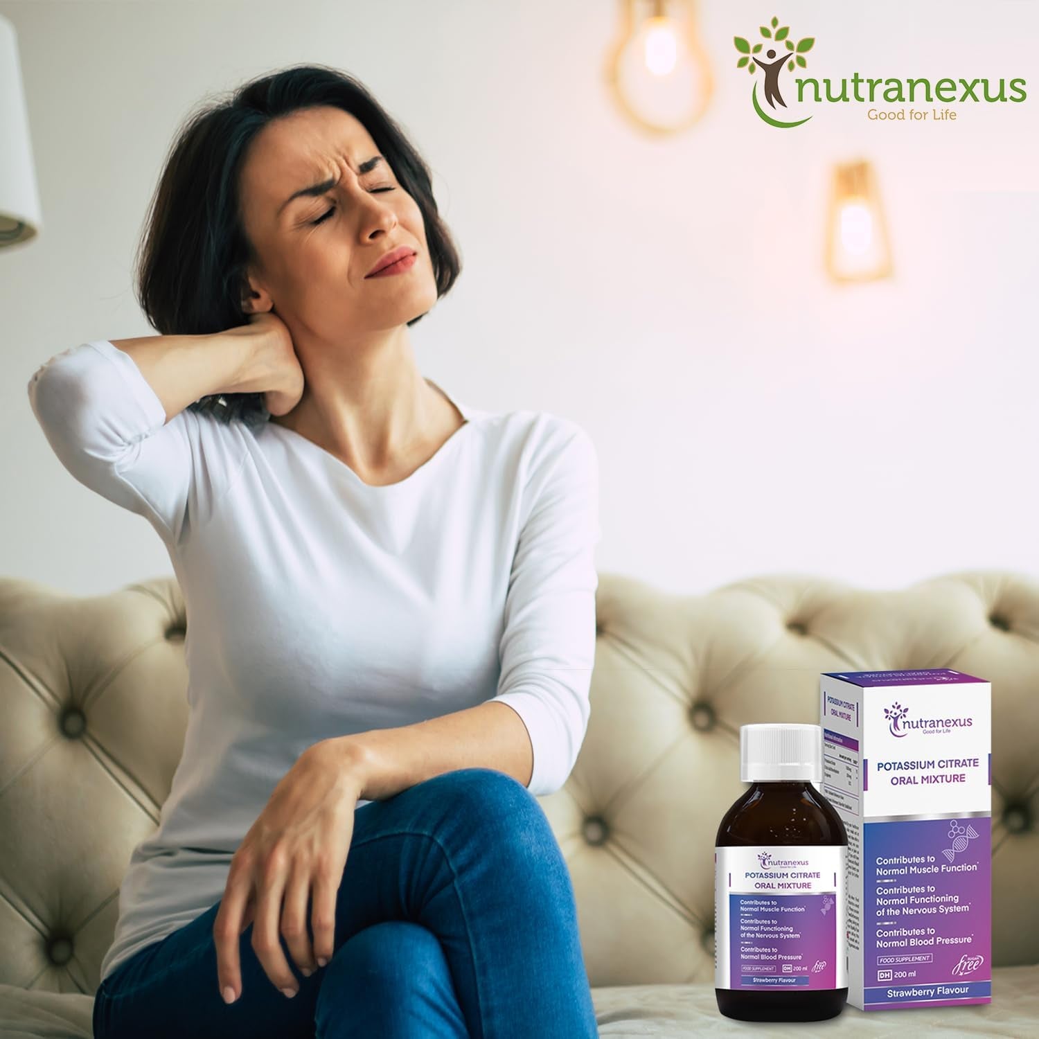 Nutranexus Potassium Citrate Oral Mixture - 200Ml | Strawberry Flavor | Contributes to Normal Muscle Function, Nervous Function & Blood Pressure