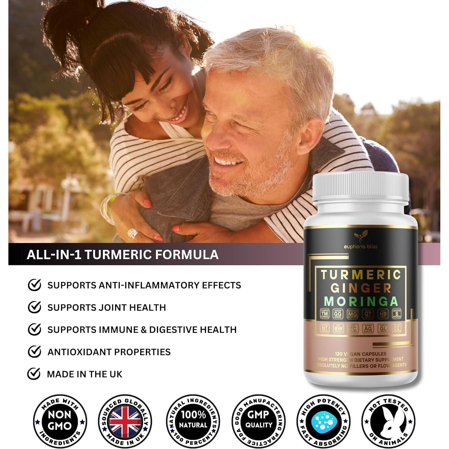 Advanced Turmeric Curcumin 12500Mg Ginger 1500Mg Moringa 12500Mg Boswellia 750Mg Saffron 500Mg, Joint Care Supplement, Quercetin, Tart Cherry, Ceylon Cinnamon, ONE per Day, 4 Month Supply, Made in UK