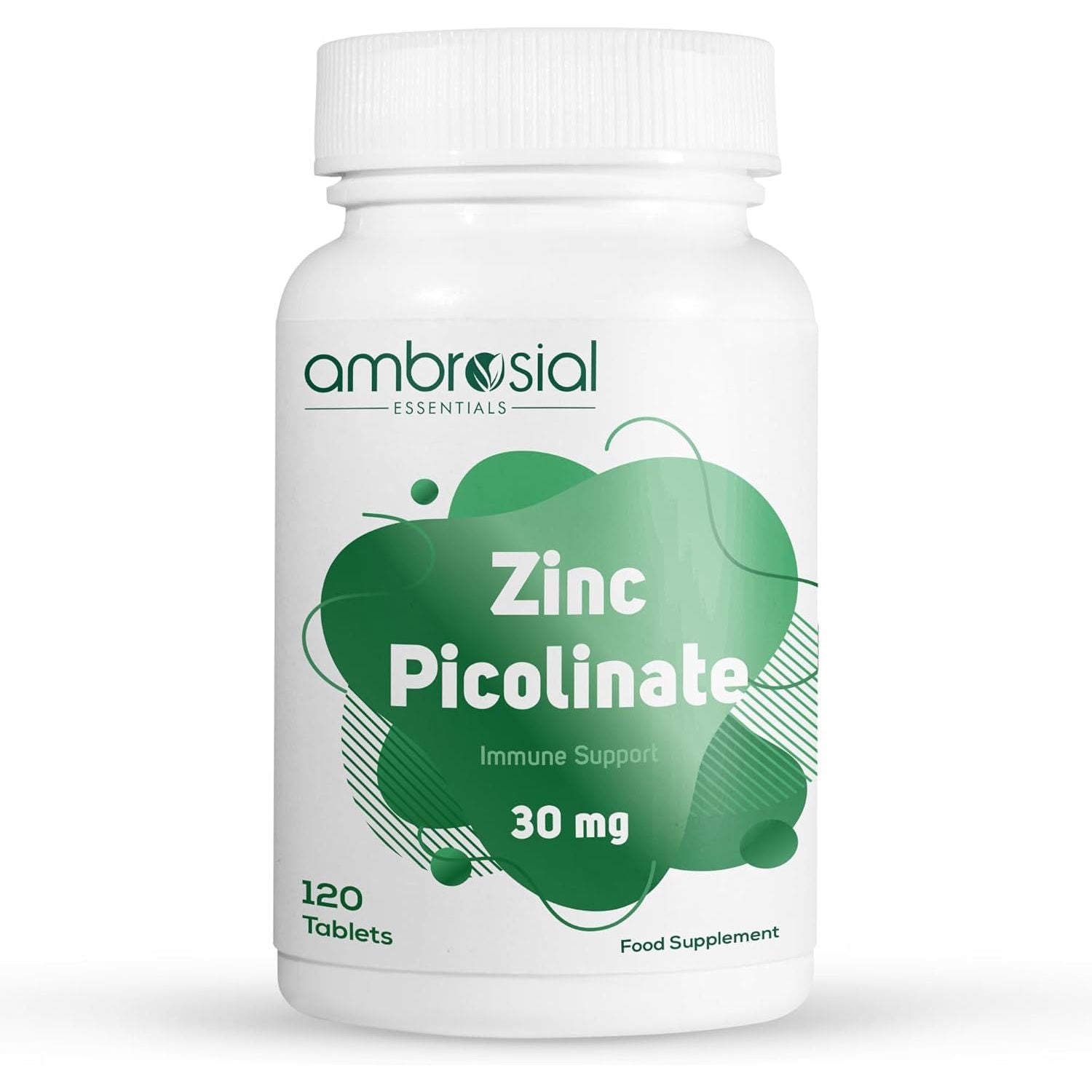 Ambrosial Zinc Picolinate Supplement 30 Mg – High Strength Zinc Tablets for Immune System, Skin, Hair & Nails for Women & Men – Vegan, Non-Gmo, GMP Certified, 120 Tablets (4 Months Supply)