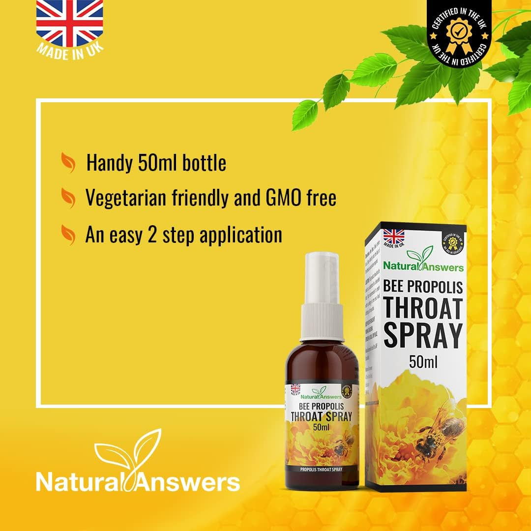 Propolis Throat Spray 50ML, Immune Support & Sore Throat Relief, Natural Answers Bee Propolis Spray with Honey (1 Pack)