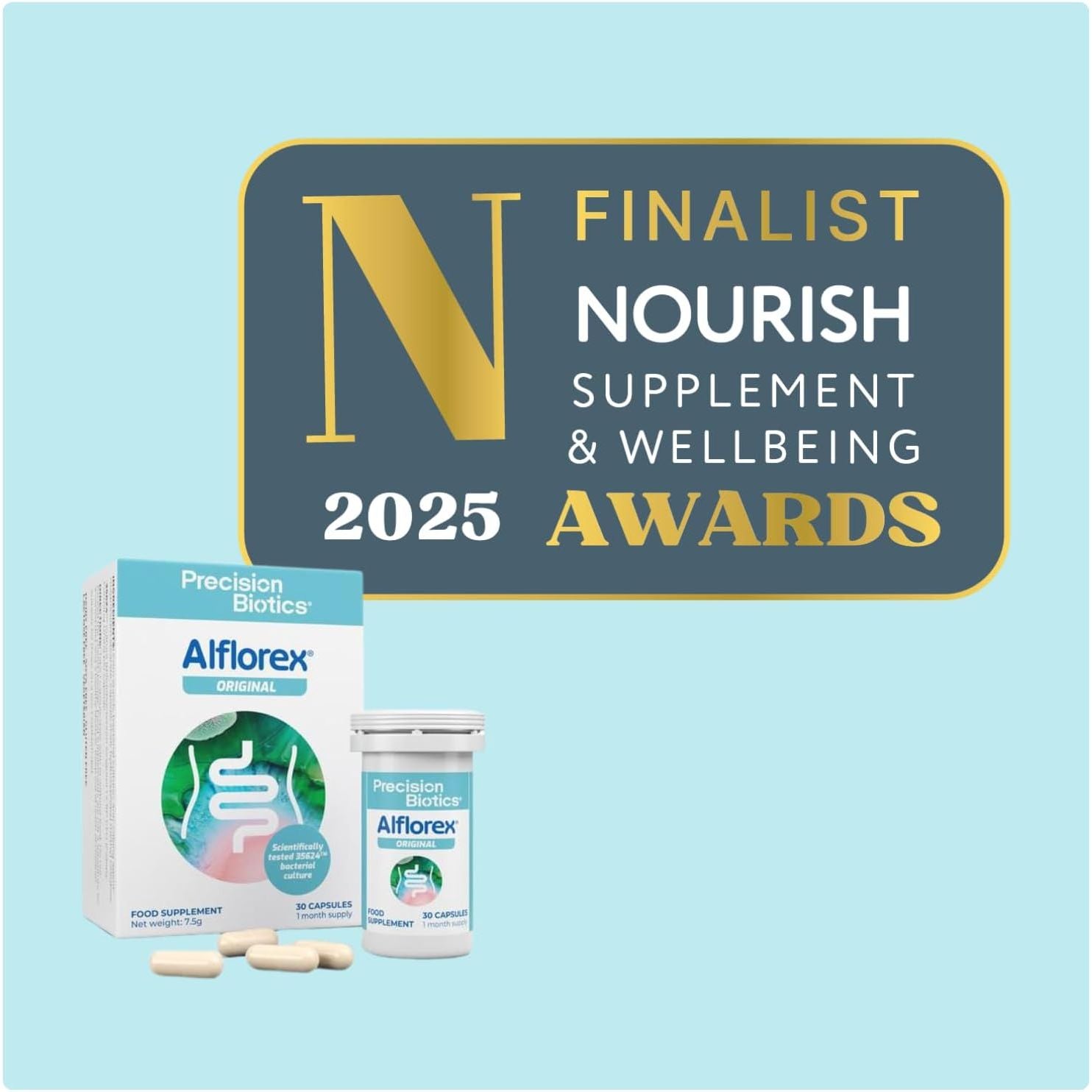 Alflorex Original - Daily Gut Health Probiotics Supplement with Unique Bifidobacterium Longum Bacteria Strain 35624 - Bacterial Cultures - 30 Capsules