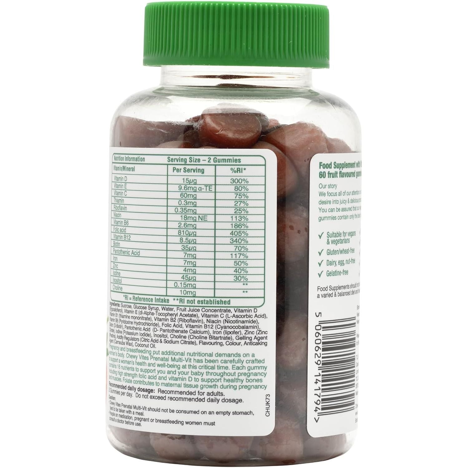 Chewy Vites Women'S Prenatal Multivitamin, 60 Multivitamin Gummies, 16 Essential Nutrients with Folic Acid, Iron and Vitamin D, 1 Month Supply, Vegan, Blueberry and Raspberry Flavour