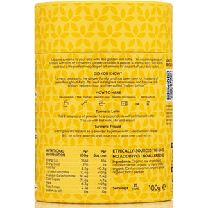 Sweet Revolution Organic Turmeric Latte with Black Pepper Barista Blend (1 X 100G) Tub. Gluten Free, Dairy Free, Refined Sugar-Free.