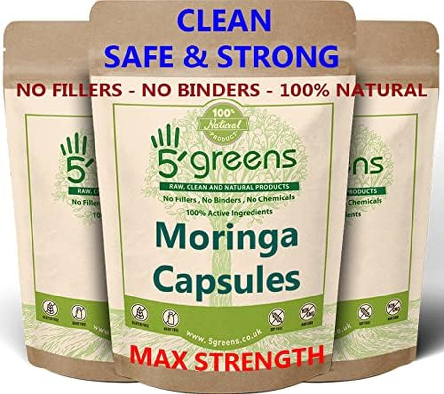 Moringa Oleifera | 120 Capsules High Strength Extract 500Mg 10:1 Equivalent to 5000Mg | Vegan & Vegetarian 5Greens